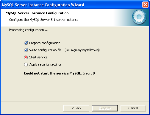 Could not start the service MySQL